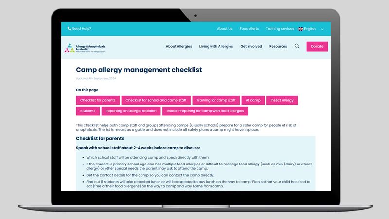 The Allergy & Anaphylaxis Australia Camp Allergy Management Checklist